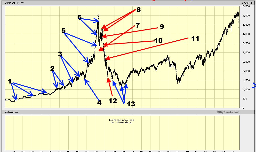 Chart of Nasdaq (COMP) illustrating the small investor almost always loses in money in the stock market